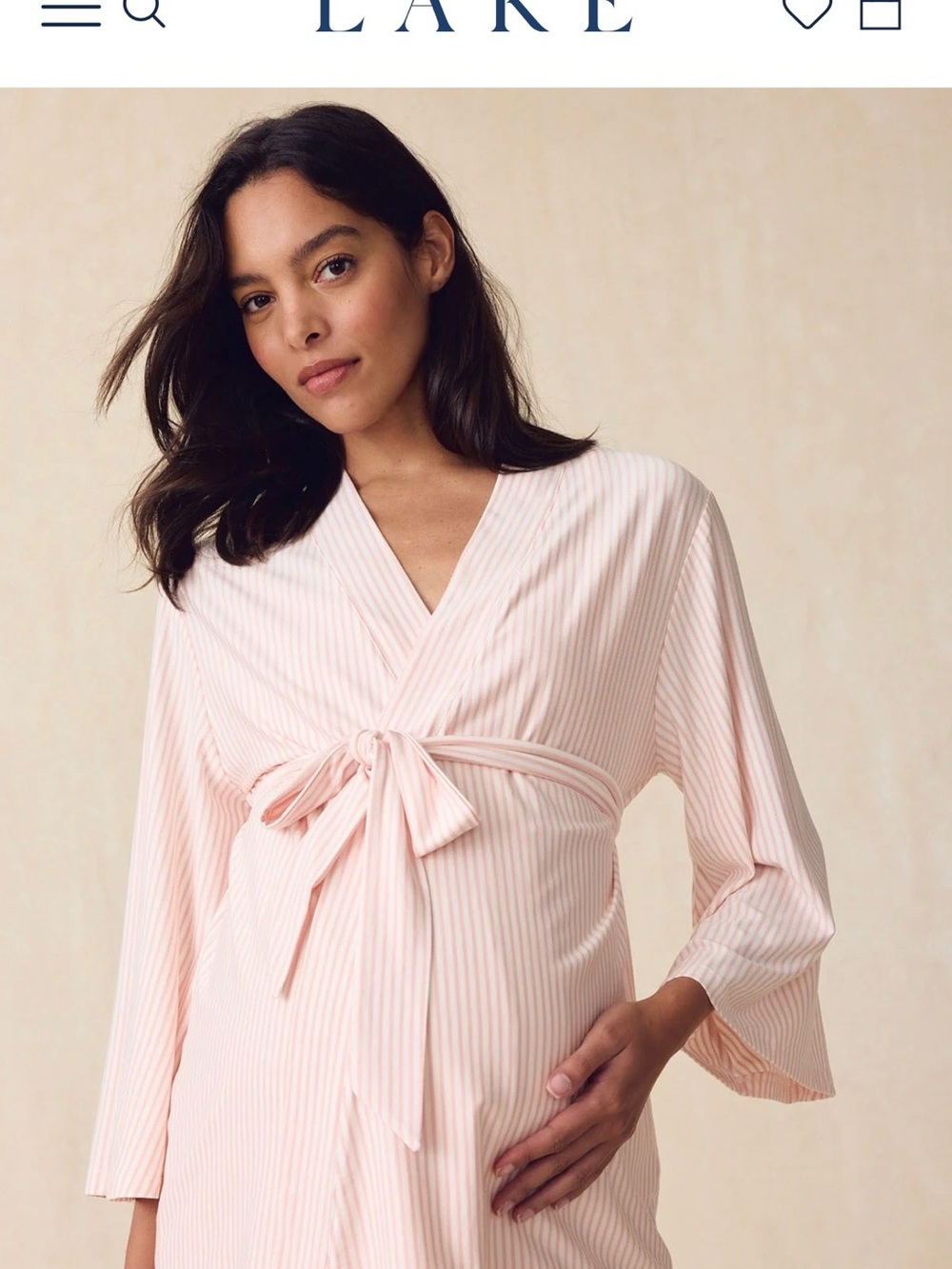 LAKE Maternity DreamModal® Kimono Three-Piece Set in English Rose Pencil Stripe